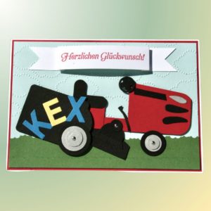 Geburtstagskarate für IHN mit Rasenmäher und Name