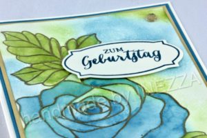 Read more about the article Geburtstagskarte mit Rosenzauber – coloriert in Blau Grün
