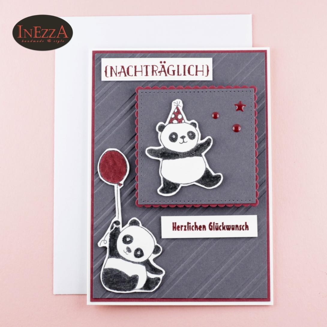 Verspätete Geburtstagskarte mit nachträglichen Glückwünschen mit Panda Bären